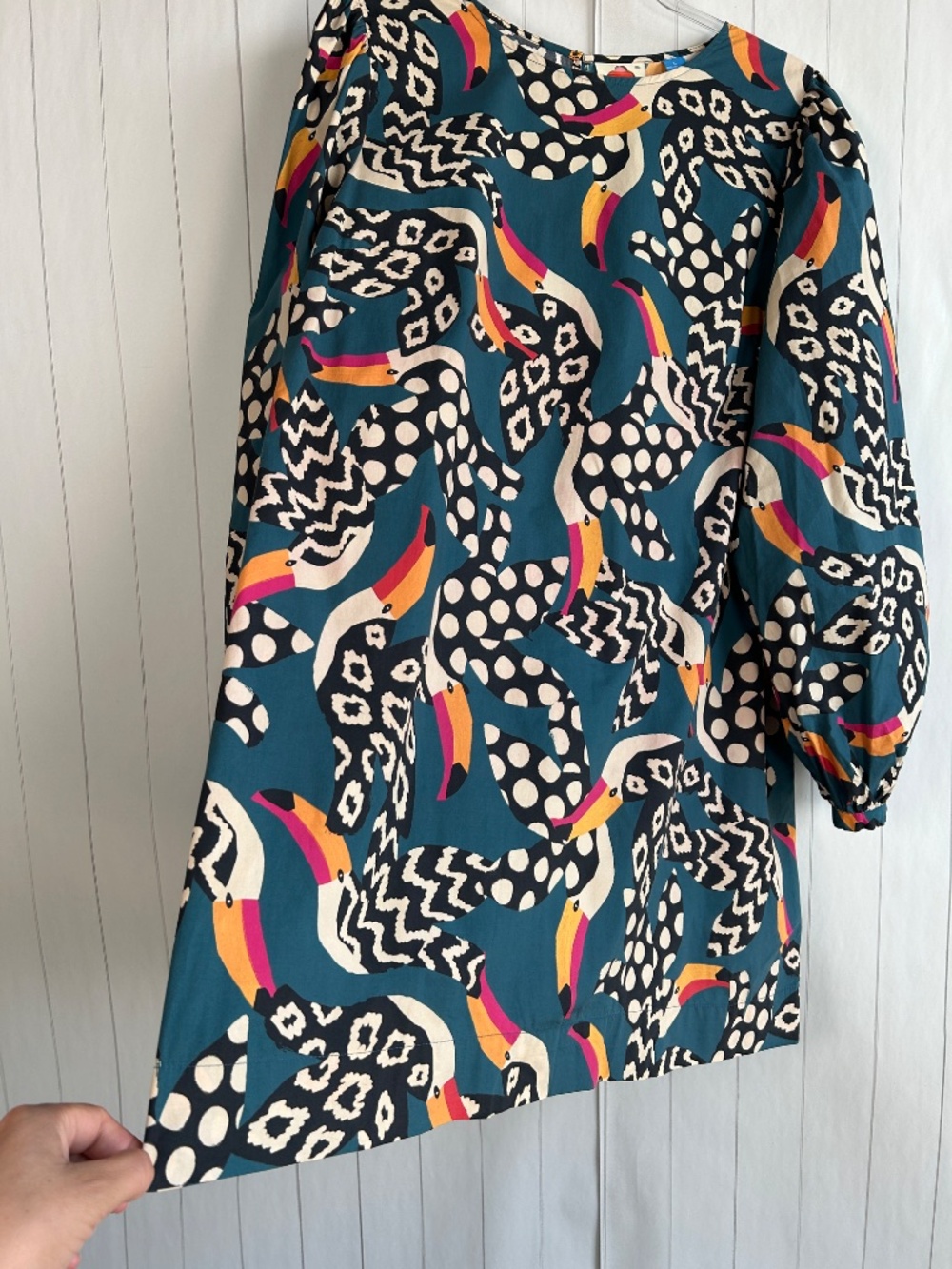Farm Rio Anthropologie size L Tucans tunic dress cotton poplin colorful long sl - Picture 4 of 11